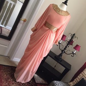 Coral Kaftan with Gold colored beads